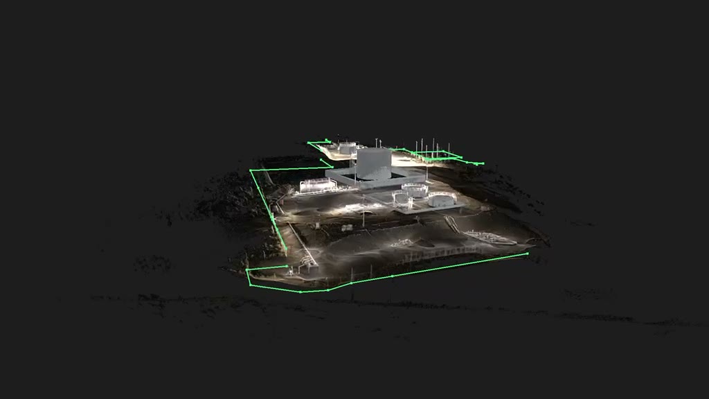 Modelo 3D registrado de una planta con polígono de límite de relevamiento